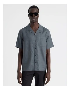 Linen Lyocell Short Sleeve Shirt in Grey