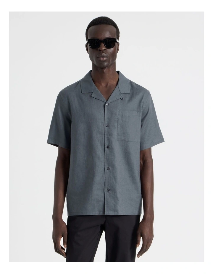 Linen Lyocell Short Sleeve Shirt in Grey image 1
