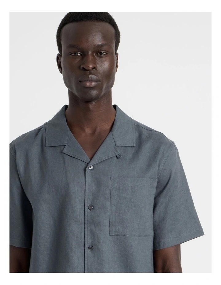 Linen Lyocell Short Sleeve Shirt in Grey image 3