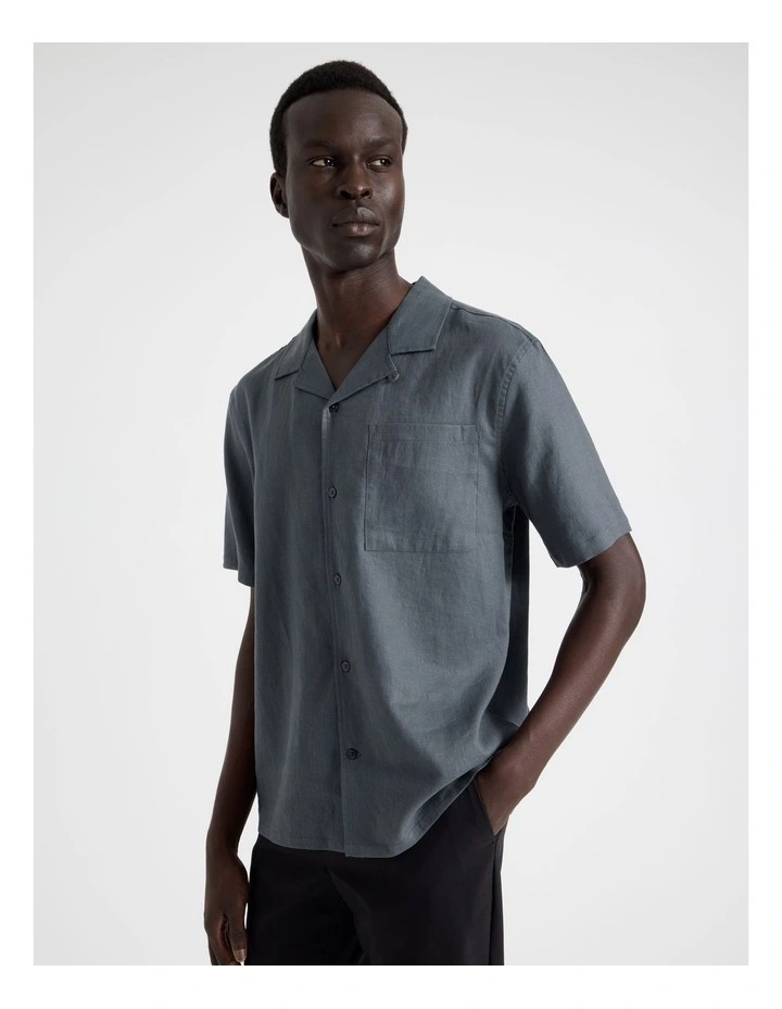 Linen Lyocell Short Sleeve Shirt in Grey image 4
