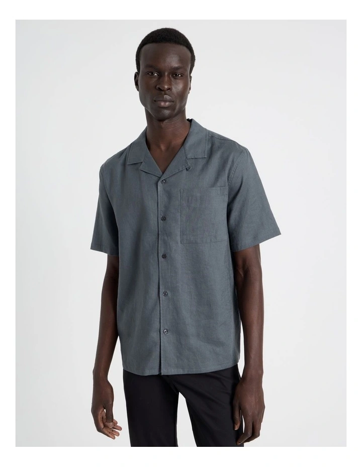 Linen Lyocell Short Sleeve Shirt in Grey image 5