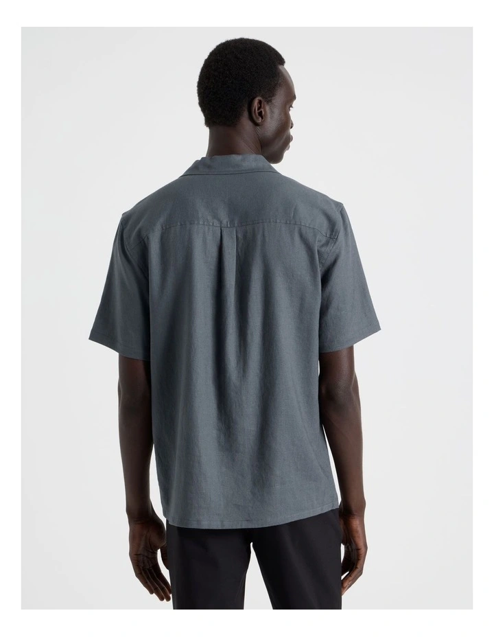 Linen Lyocell Short Sleeve Shirt in Grey image 6