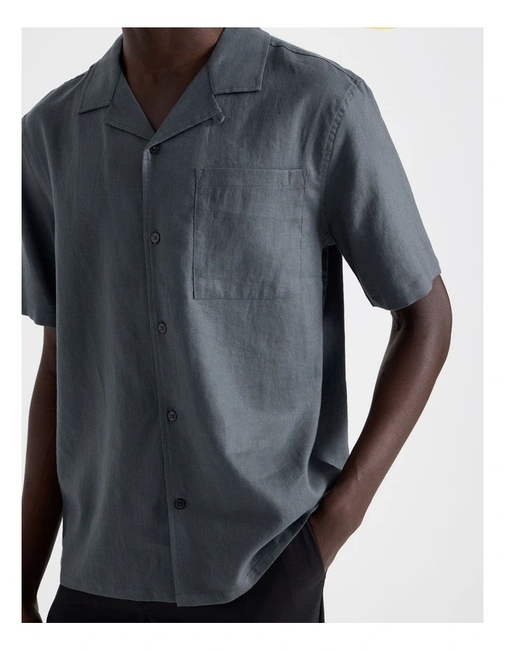 Linen Lyocell Short Sleeve Shirt in Grey image 7