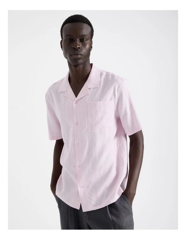 Linen Lyocell Short Sleeve Shirt in Pink image 1