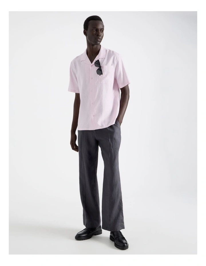 Linen Lyocell Short Sleeve Shirt in Pink image 2