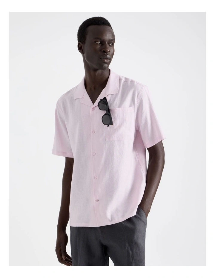Linen Lyocell Short Sleeve Shirt in Pink image 3
