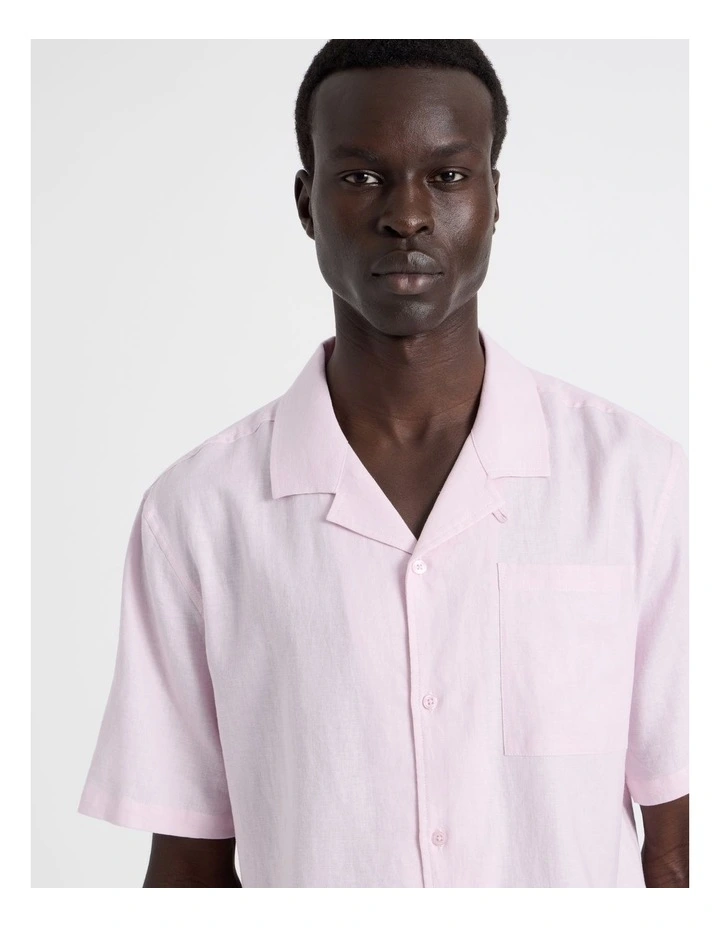 Linen Lyocell Short Sleeve Shirt in Pink image 4