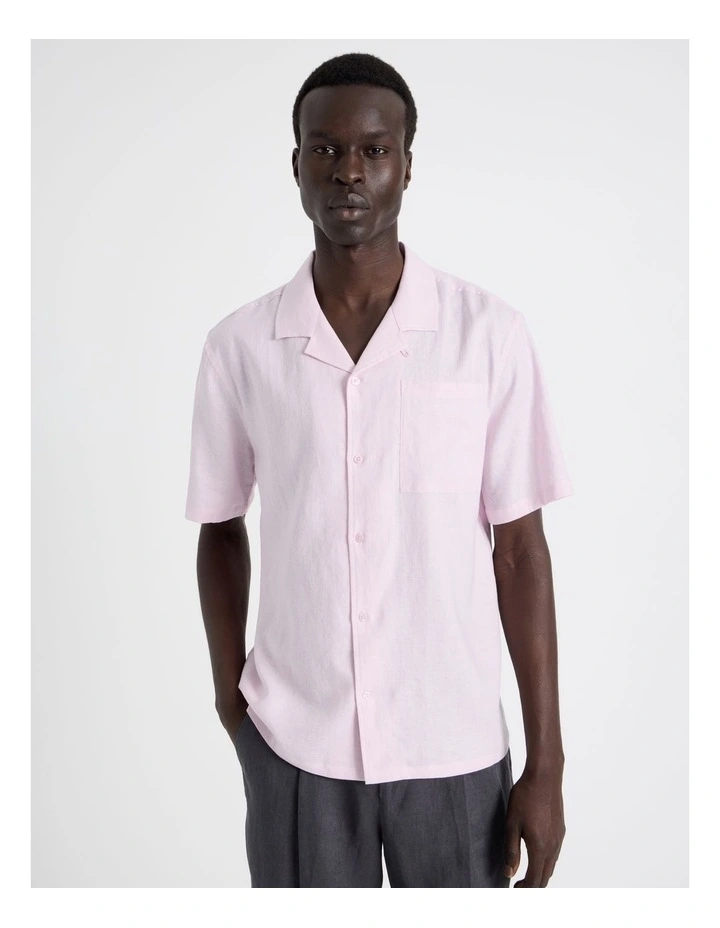 Linen Lyocell Short Sleeve Shirt in Pink image 5