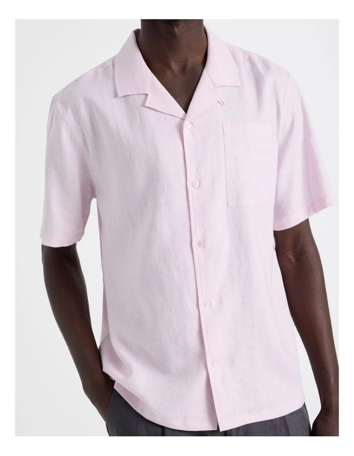 Linen Lyocell Short Sleeve Shirt in Pink image 7