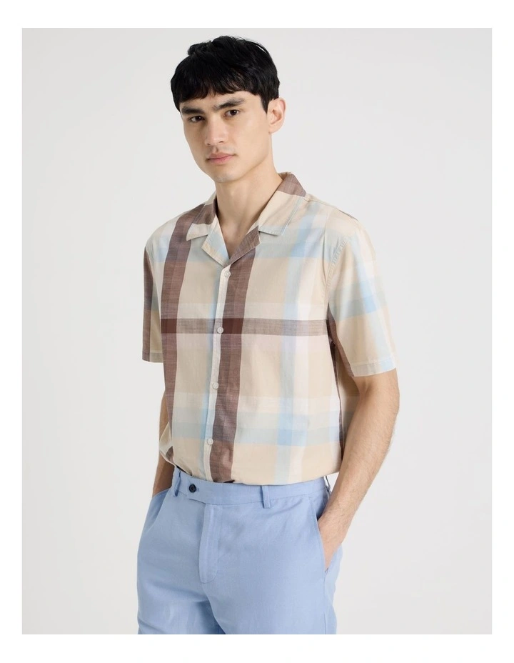 Check Print Short Sleeve Shirt in Sand image 3