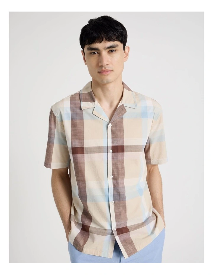 Check Print Short Sleeve Shirt in Sand image 4