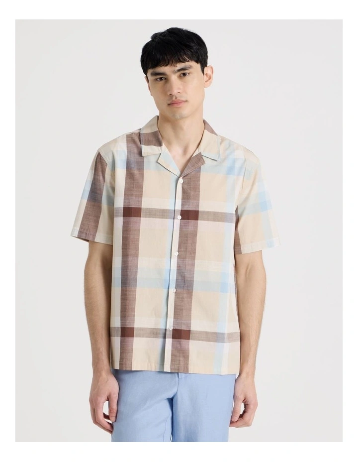 Check Print Short Sleeve Shirt in Sand image 5