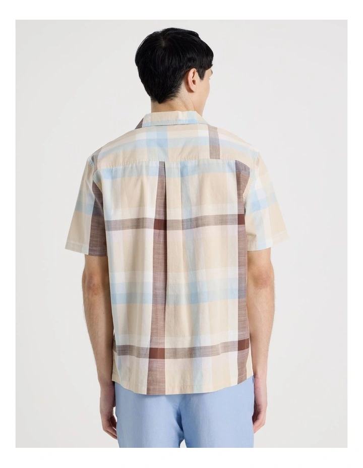 Check Print Short Sleeve Shirt in Sand image 6