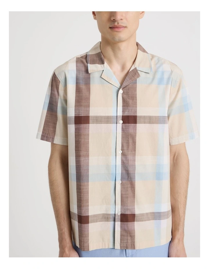Check Print Short Sleeve Shirt in Sand image 7