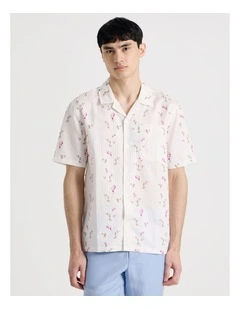 Pinstripe Floral Short Sleeve Shirt in Pink