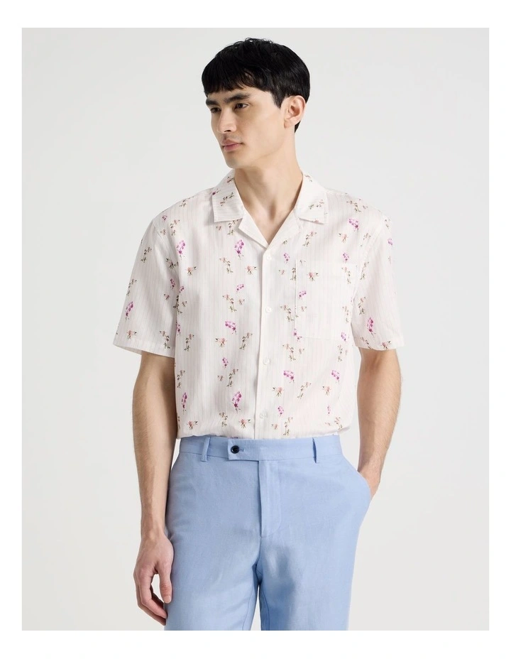 Pinstripe Floral Short Sleeve Shirt in Pink image 2
