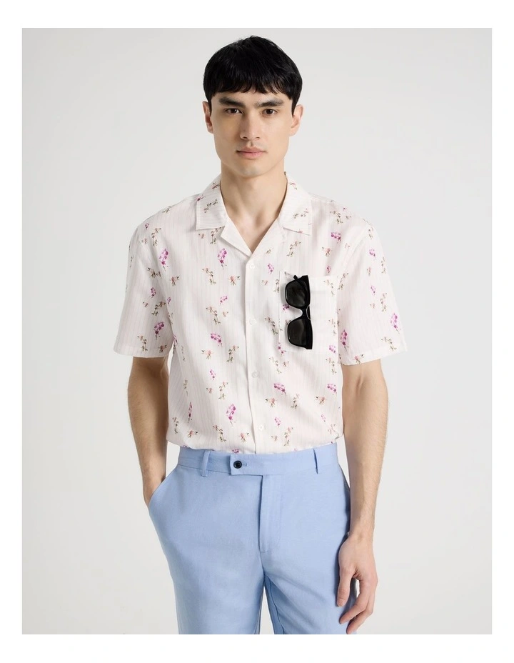Pinstripe Floral Short Sleeve Shirt in Pink image 4