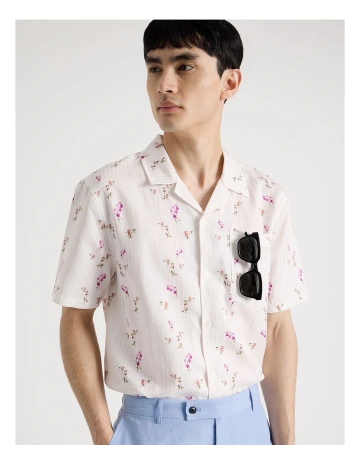 Pinstripe Floral Short Sleeve Shirt in Pink image 5
