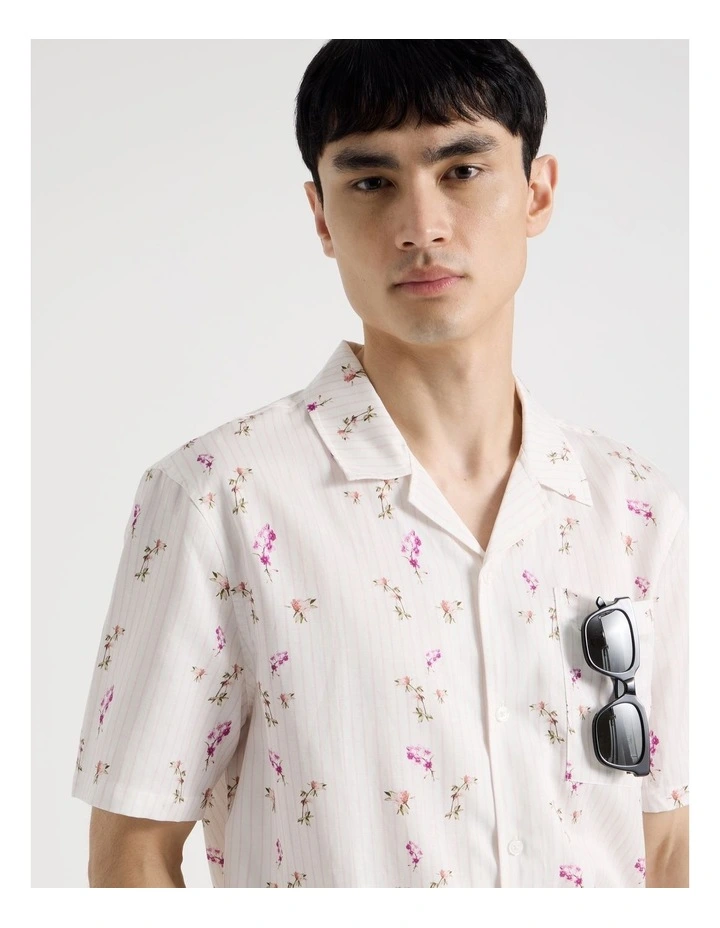 Pinstripe Floral Short Sleeve Shirt in Pink image 6