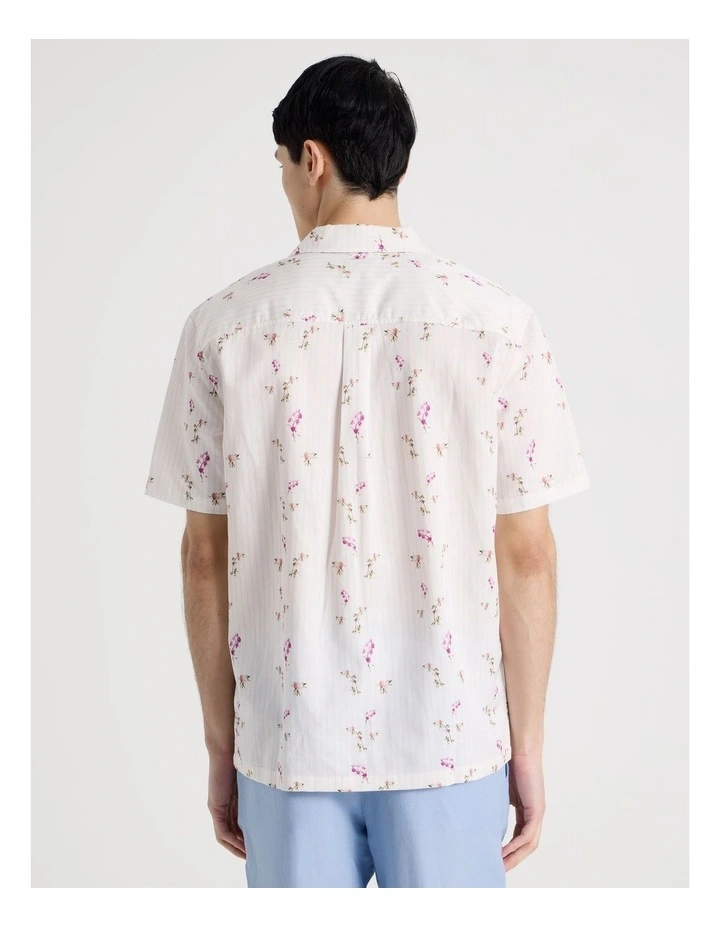 Pinstripe Floral Short Sleeve Shirt in Pink image 7