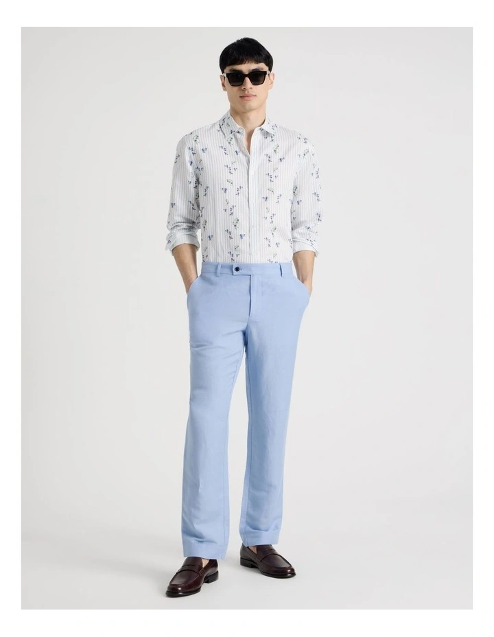 Pinstripe Floral Long Sleeve Shirt in Blue image 2