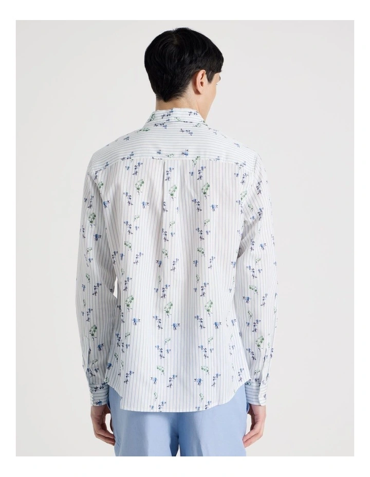 Pinstripe Floral Long Sleeve Shirt in Blue image 6