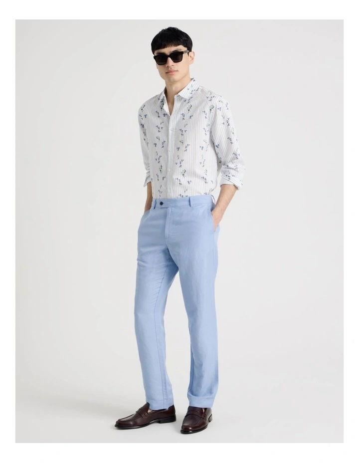 Pinstripe Floral Long Sleeve Shirt in Blue image 7
