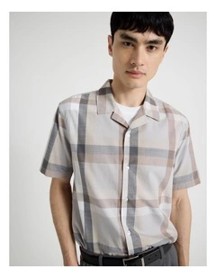 Check Print Short Sleeve Shirt in Grey