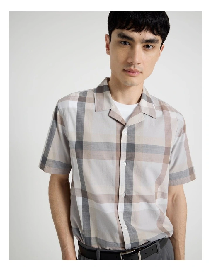 Check Print Short Sleeve Shirt in Grey image 1