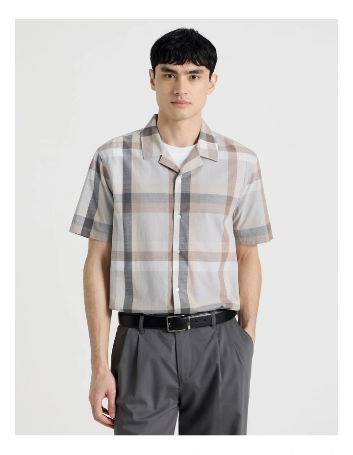 Check Print Short Sleeve Shirt in Grey image 2