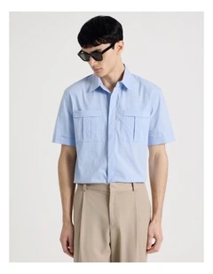 Utility Pocket Short Sleeve Shirt in Light Blue