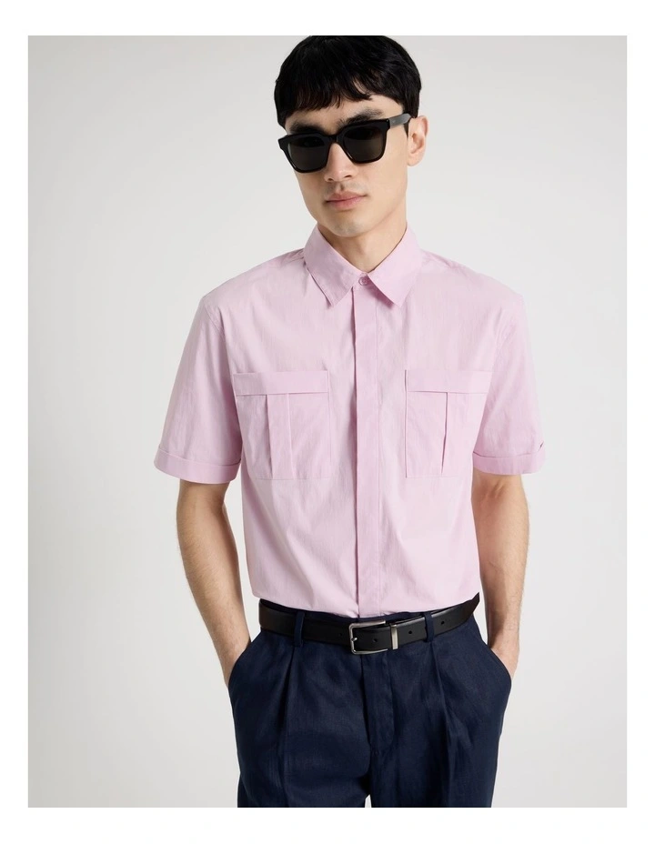 Utility Pocket Short Sleeve Shirt in Pink image 3