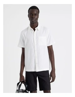 Textured Short Sleeved Shirt in White