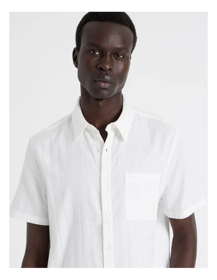 Textured Short Sleeved Shirt in White image 3