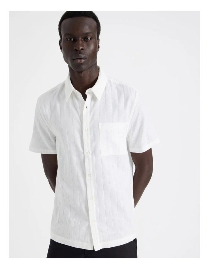 Textured Short Sleeved Shirt in White image 4