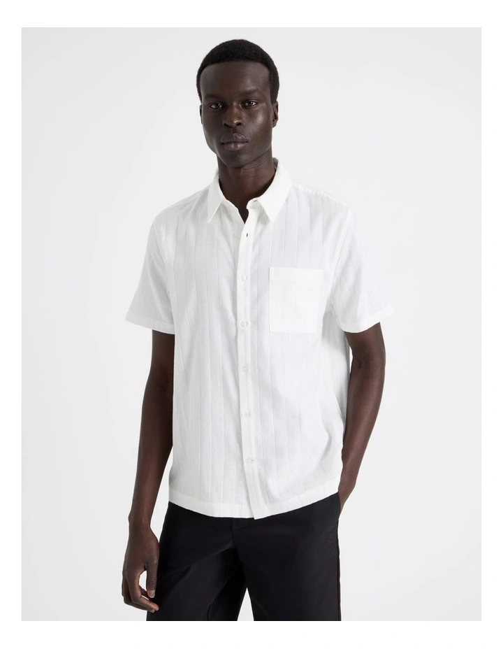 Textured Short Sleeved Shirt in White image 5