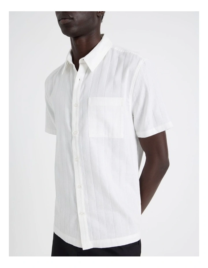 Textured Short Sleeved Shirt in White image 7