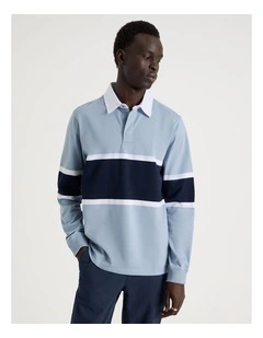 Long Sleeve Rugby Polo in Blue