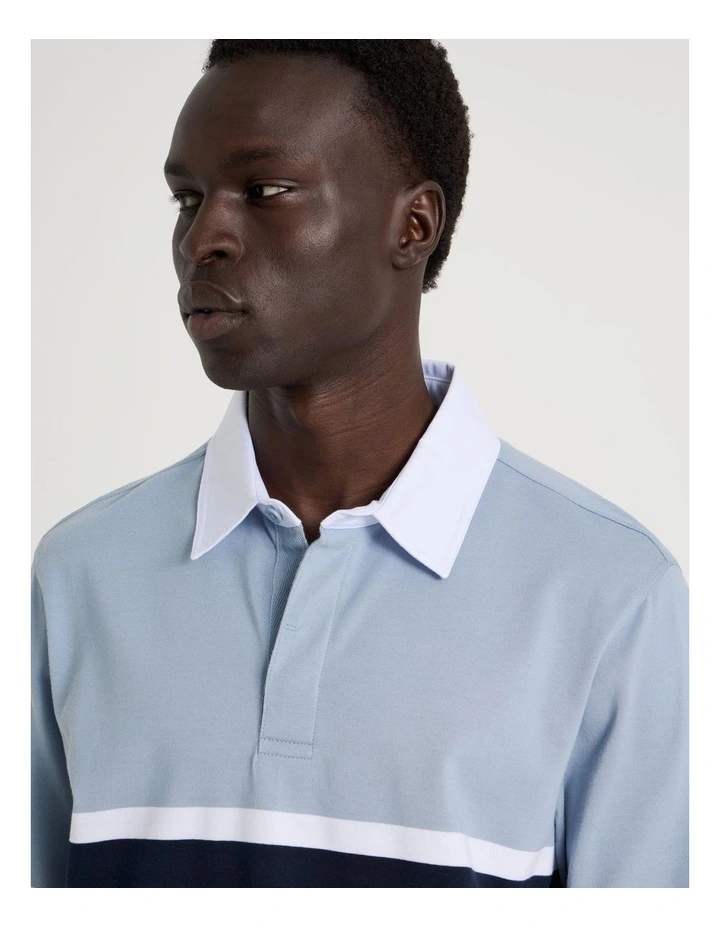Long Sleeve Rugby Polo in Blue image 3