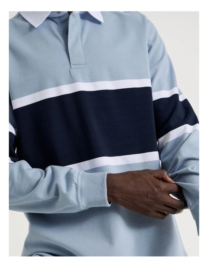 Long Sleeve Rugby Polo in Blue image 4