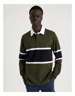 Long Sleeve Rugby Polo in Khaki