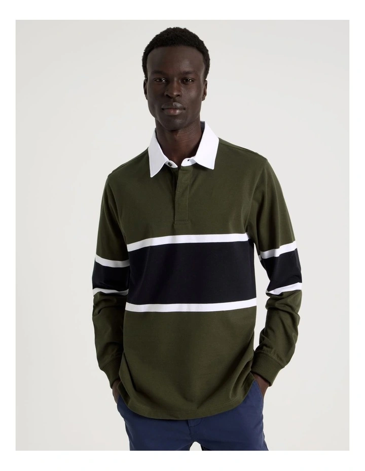 Long Sleeve Rugby Polo in Khaki image 1