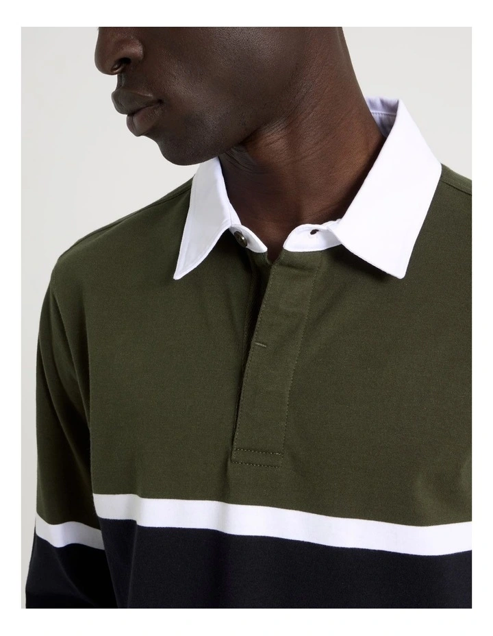 Long Sleeve Rugby Polo in Khaki image 4