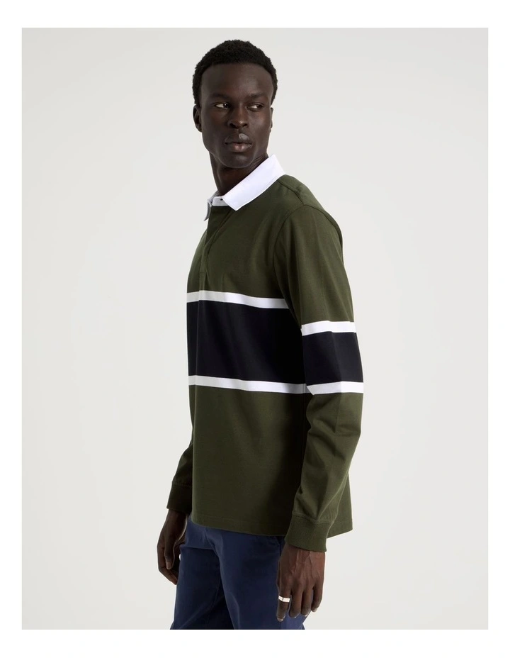 Long Sleeve Rugby Polo in Khaki image 5