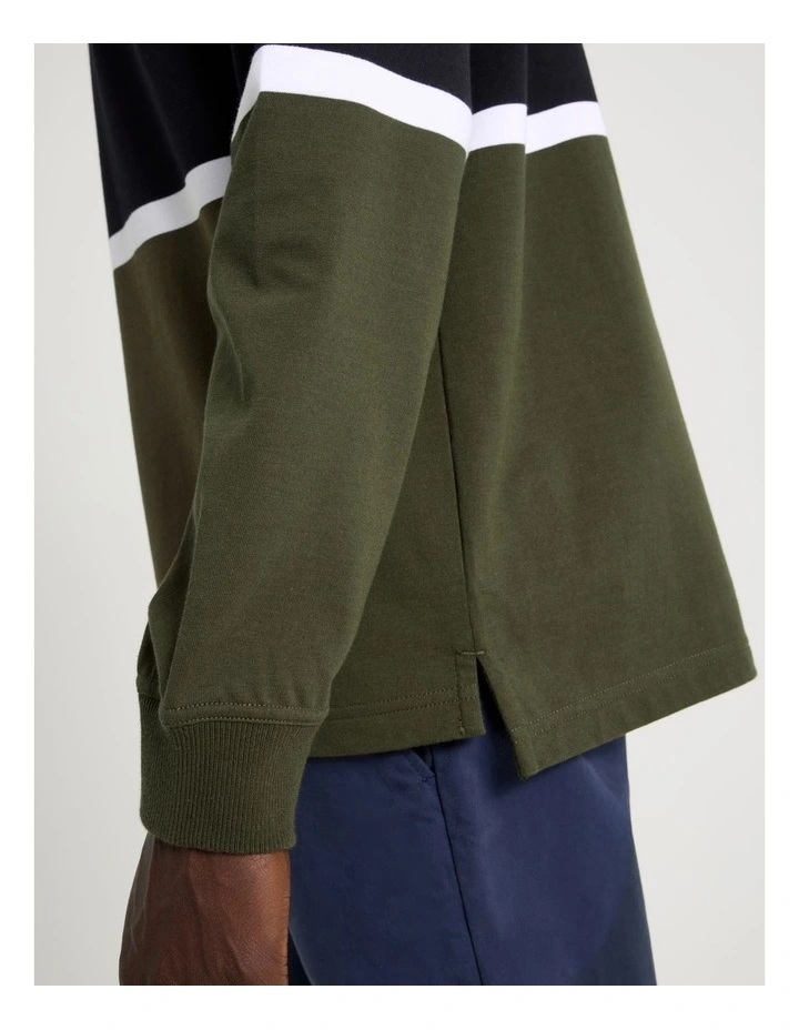 Long Sleeve Rugby Polo in Khaki image 7