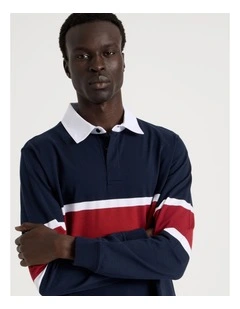 Long Sleeve Rugby Polo in Navy