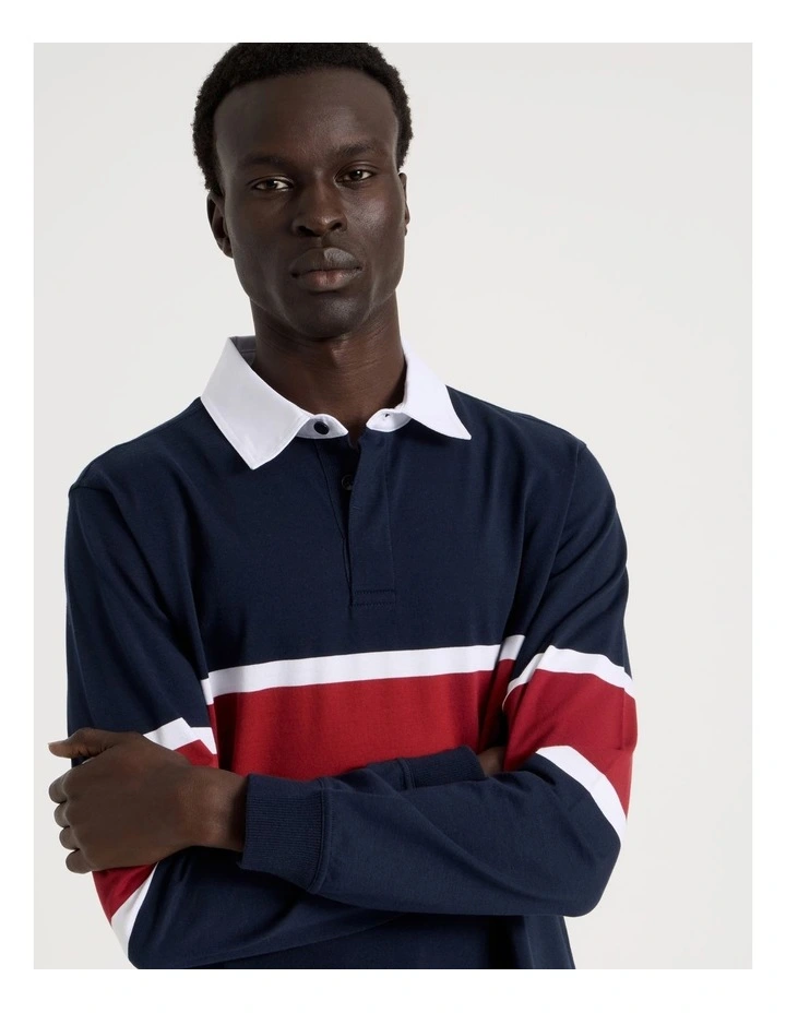 Long Sleeve Rugby Polo in Navy image 1