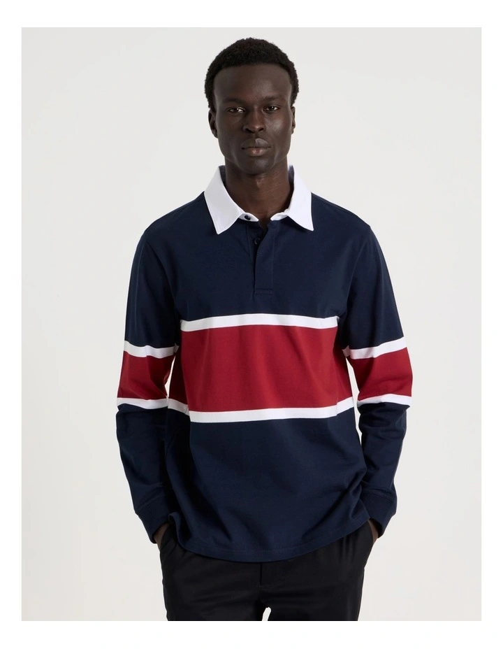 Long Sleeve Rugby Polo in Navy image 2