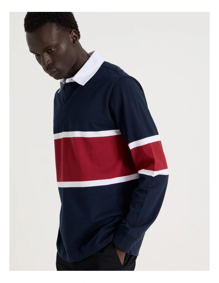 Long Sleeve Rugby Polo in Navy image 4