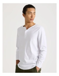 Long Sleeve Henley T-Shirt in White